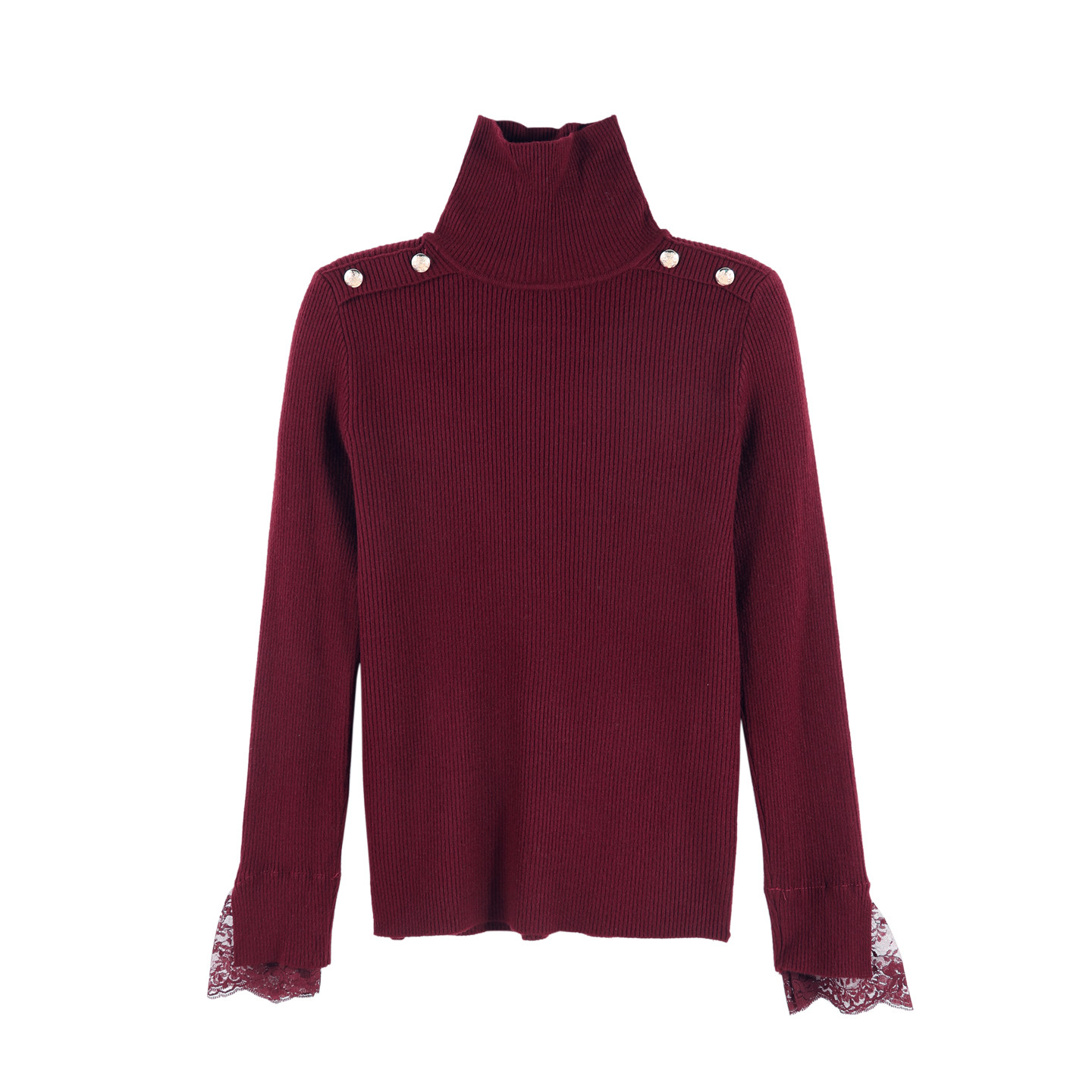 DENGDAHA「港口路」法式风 蕾丝拼接长袖针织衫HBZXW918446