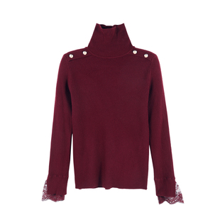 DENGDAHA「港口路」法式风 蕾丝拼接长袖针织衫HBZXW918446