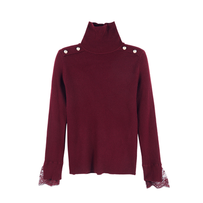 DENGDAHA「港口路」法式风 蕾丝拼接长袖针织衫HBZXW918446