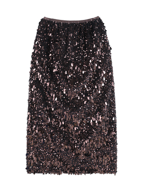 DENGDAHA「夜月流光」时尚休闲风亮片装饰中长半身裙HBZXW918519