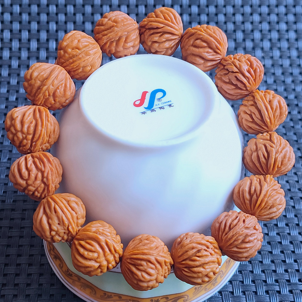 桃核小手串桃胡文玩手持秦岭原生态精品野生龙纹手链长串佛珠念珠