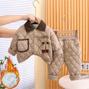 男童冬季加绒加厚套装儿童酷帅棉衣两件套1一3岁宝宝冬装男孩衣服