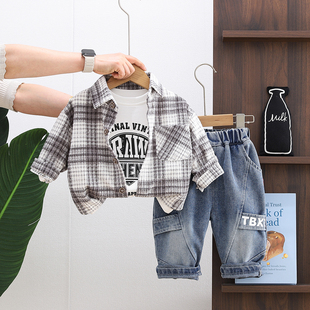 儿童春装男童套装2026新款酷帅洋气男孩外套1一3岁宝宝春秋三件套