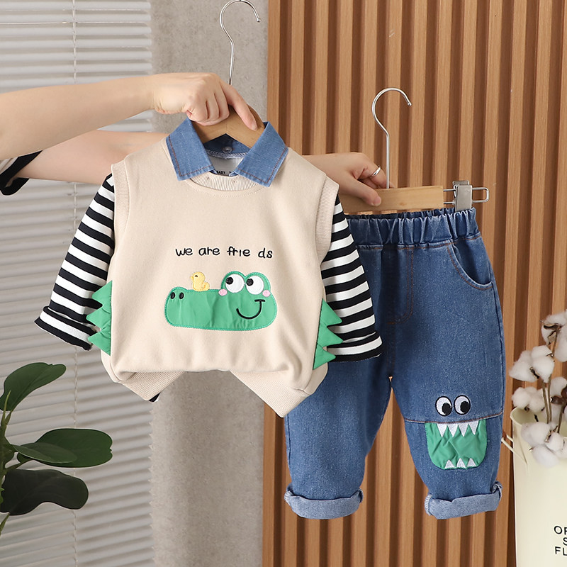 男童春季卫衣套装小童1一3岁宝宝马甲三件套儿童痞帅洋气男孩衣服