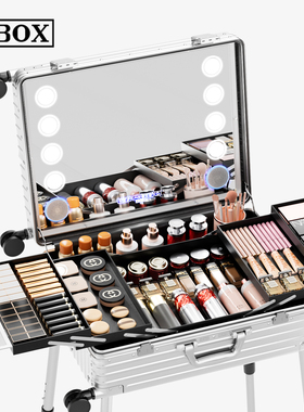 OBOX化妆箱专业跟妆师拉杆箱带灯带镜子化妆师专用铝镁合金工具箱