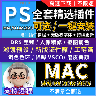 2025ps插件合集mac至臻DR5磨皮插件证件照色环滤镜人像精修预设M1