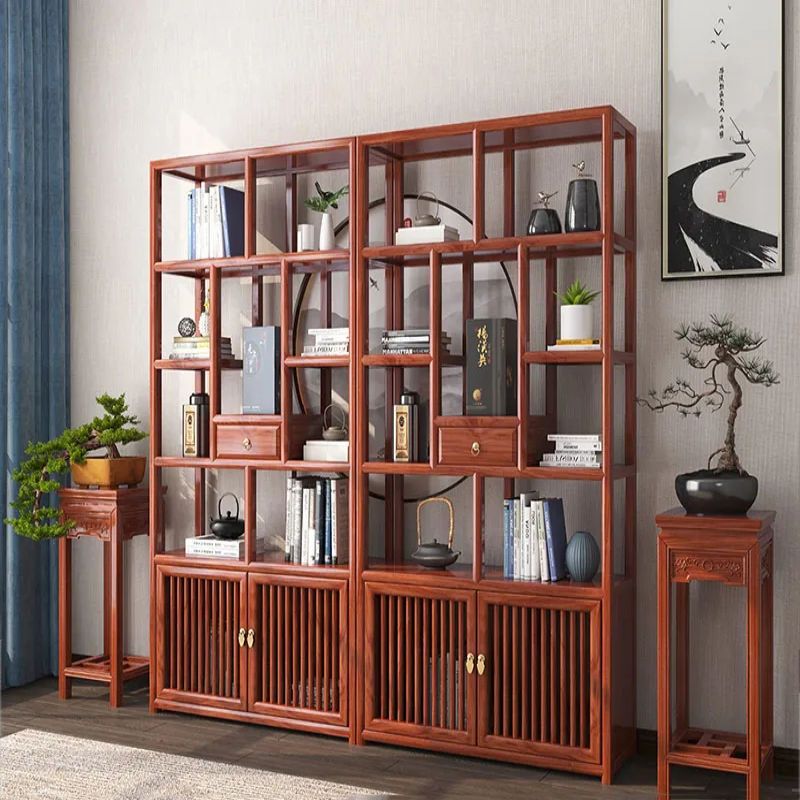 2025新实木博古架中式新中式客厅置物架隔断博物架酒架书架南榆木