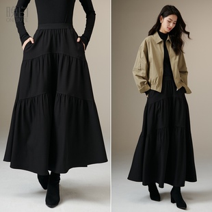 简约垂顺利落时尚 2025秋冬经典 蛋糕裙 百搭单品显瘦半身裙 晚白