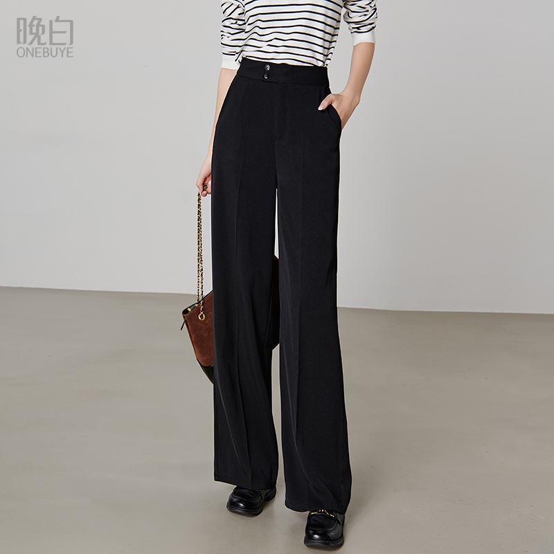 晚白高腰直筒减龄西装裤女