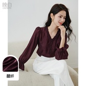 晚白正式 上衣女 双层木耳花边领荷叶袖 场合得体醋酸衬衫 2026春新款