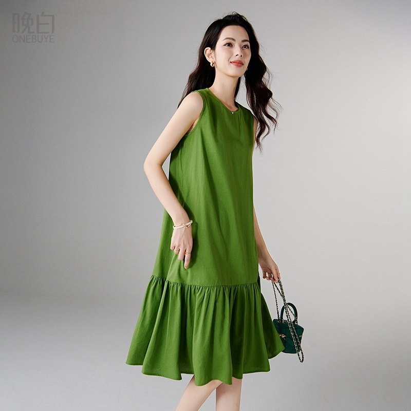 晚白【极简舒适无袖裙】2026春季新款时尚简约宽松休闲棉麻连衣裙,女装/女士精品,连衣裙,淘宝优惠券,粉丝福利购,淘宝优惠卷