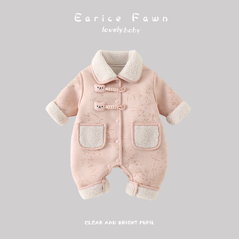 新生婴儿衣服冬季加厚连体衣宝宝外穿洋气棉衣冬天加绒保暖外出服