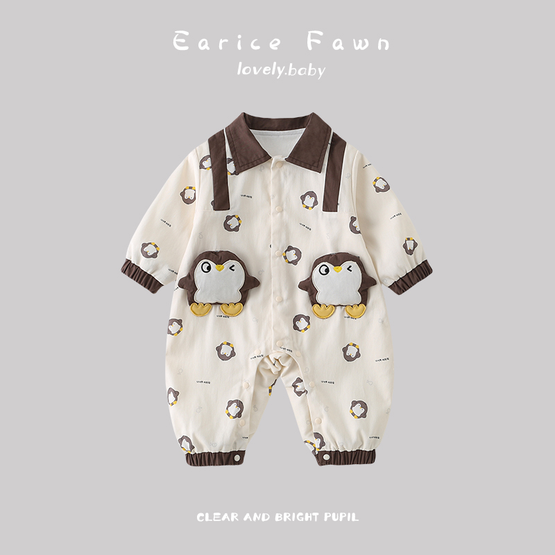 秋季婴幼儿衣服满月百天爬爬服可爱外出长袖哈衣春秋装超萌连体衣