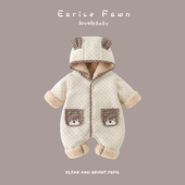 新生男女宝宝加绒哈衣婴儿加厚夹棉连体衣超萌可爱冬装 棉衣外出服