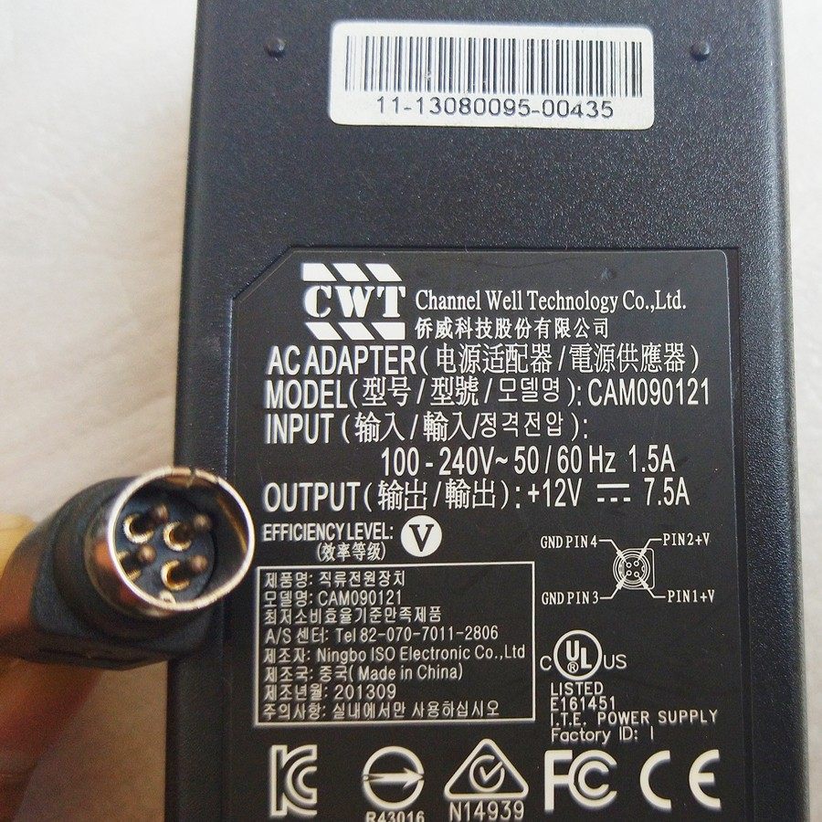 CWT侨威+12V 7.5A电源适配器CAM090121电源线圆孔四针4芯7816HQH