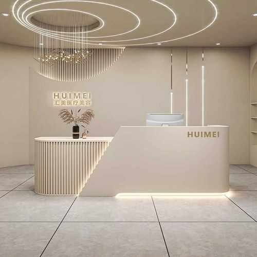 定制美容院弧形小型收银台奶油风