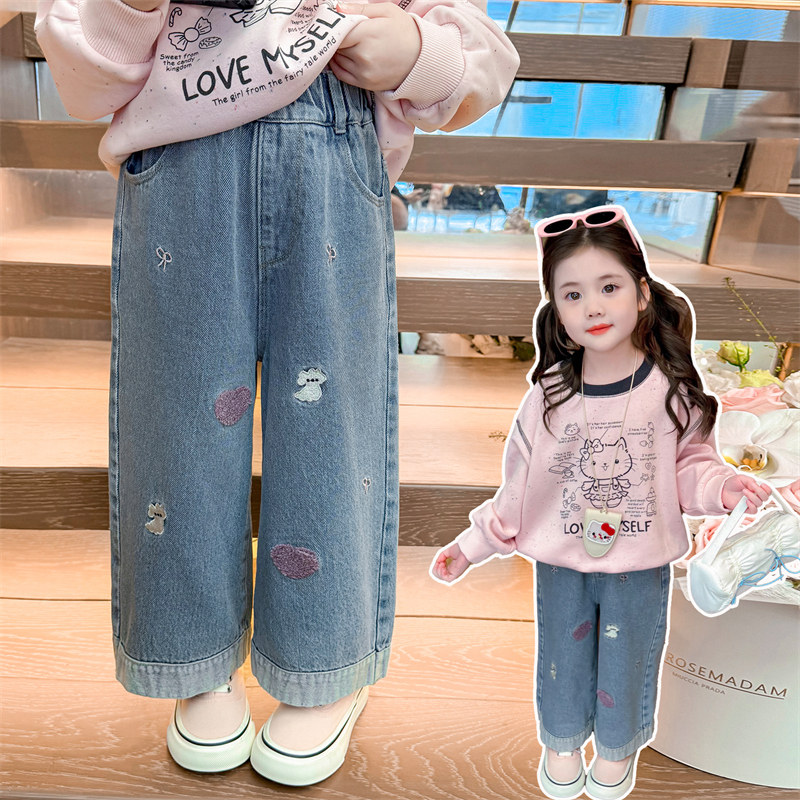 儿童黑色牛仔裤女小朋友潮宝女生舒服春秋炸街网红新品时髦幼儿童