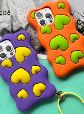 CLICHE原创女新款手机壳iPhone15Pro Max紫橙爱心壳爱心硅胶防摔ins风斜挎手提手机壳（特惠）