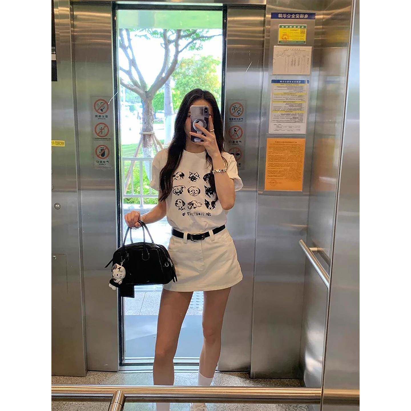 2025夏季新款白色高腰牛仔半身裙女防走光小个子包臀辣妹a字短裙