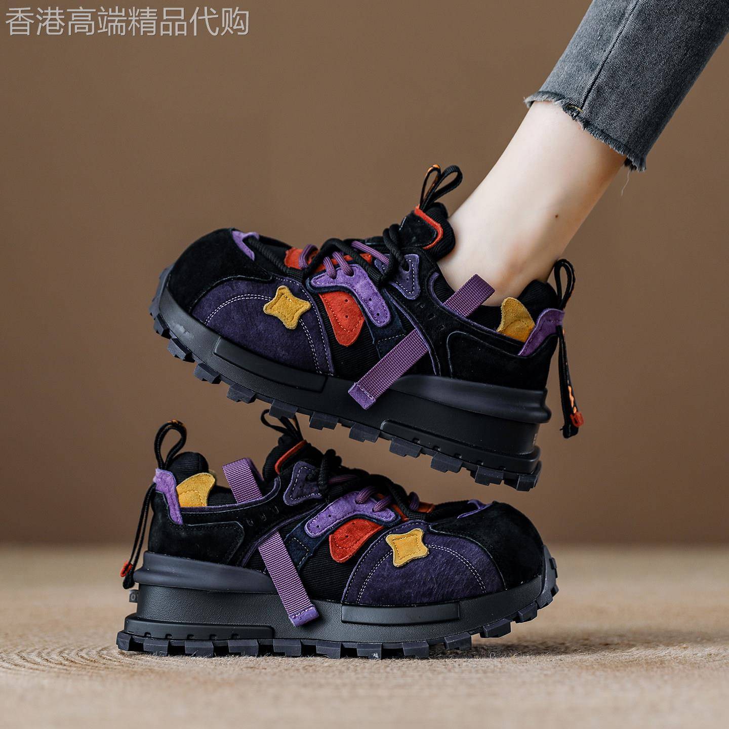 西班牙小众品牌ONGYSL阿甘鞋女2026春秋新款鸳鸯色老爹鞋爆款
