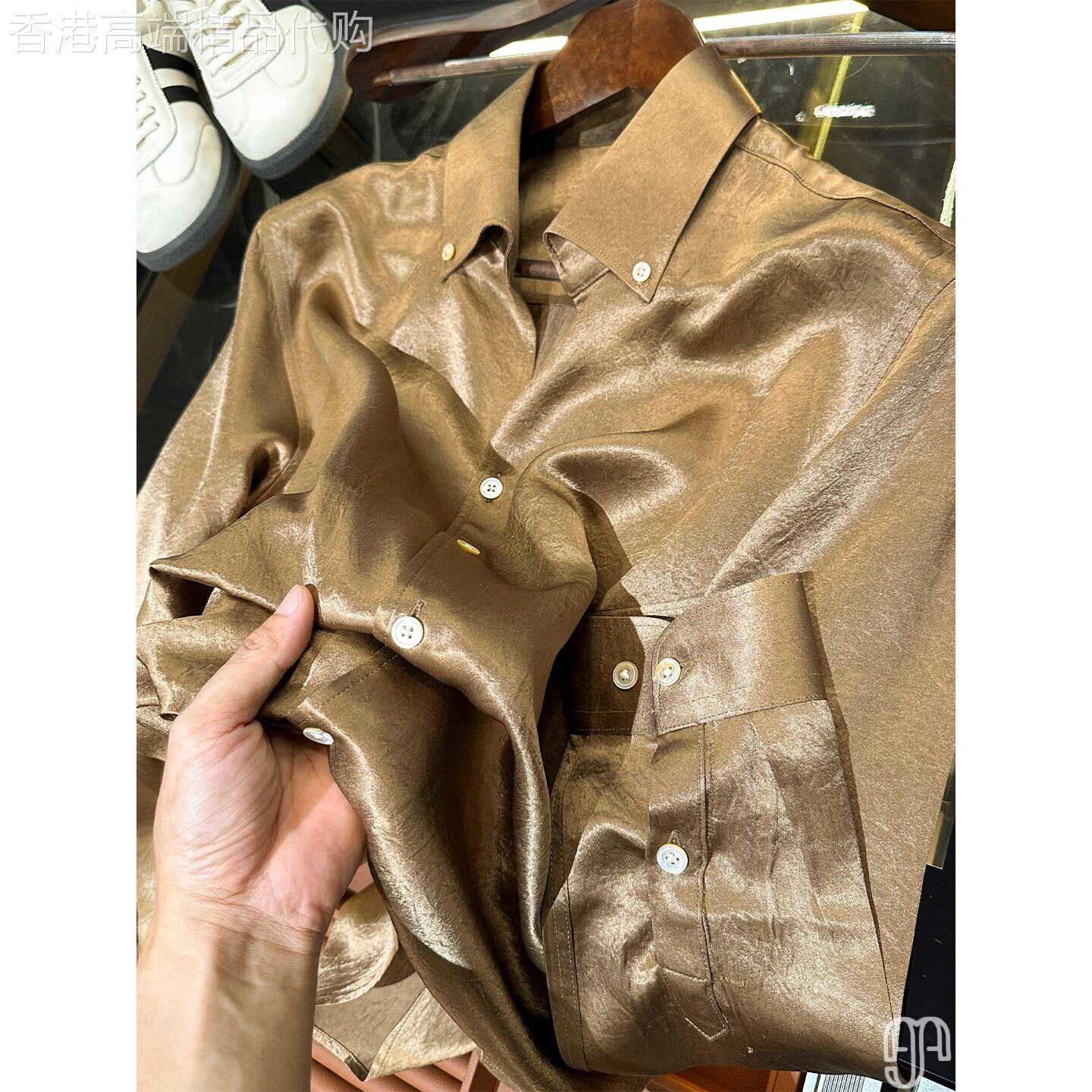 潮牌老钱风开衫古巴领衬衫男夏季宽松薄款翻领高级感醋酸缎面长袖
