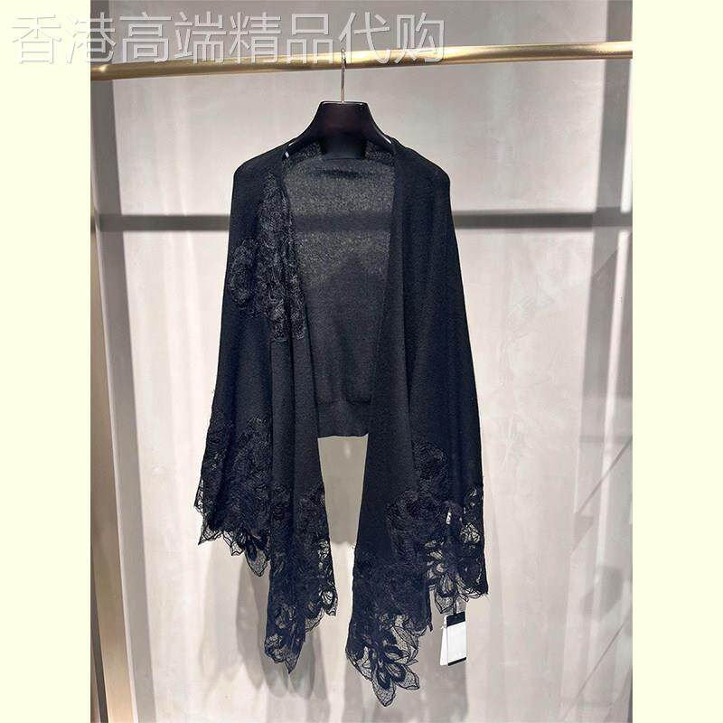 法式黑色蕾丝拼接披肩外套女秋季新款气质名媛轻奢高级感外搭开衫