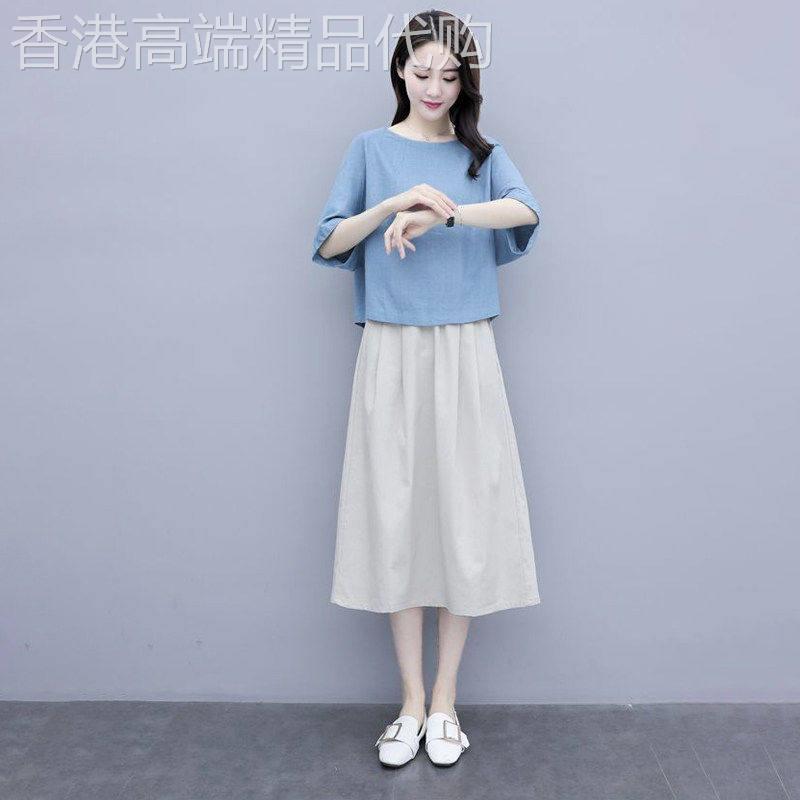 时尚洋派棉麻时尚套装女2026夏季新款显瘦上衣半身裙小个子两件套
