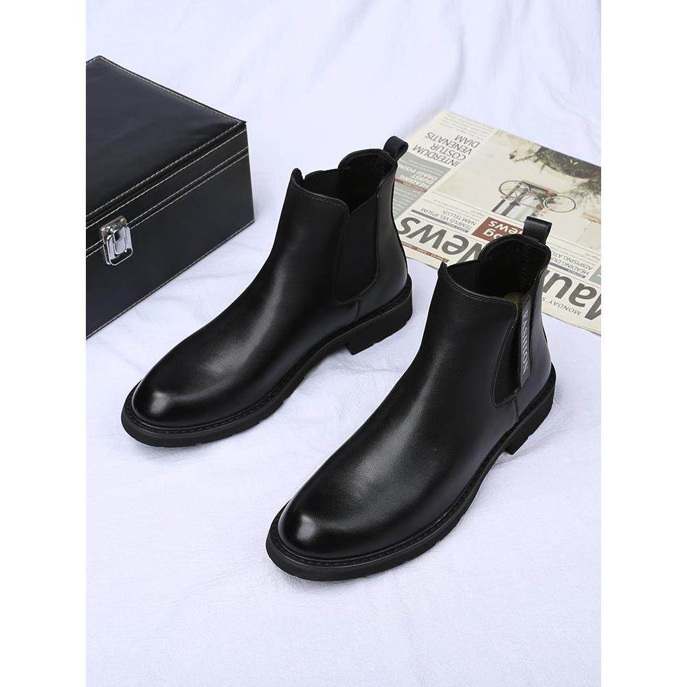 尖头马丁靴男英伦风软面皮切尔西靴休闲皮靴韩版加绒内增高机车靴