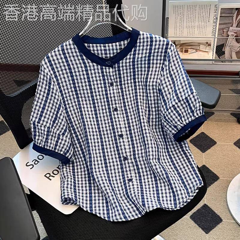 格子衬衫短袖女士上衣夏薄款气质高级感2025新款爆款超火减龄小衫