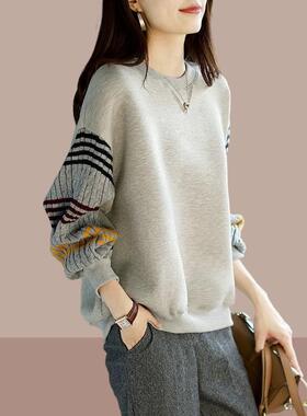 香港TIMO轻奢卫衣女2025春秋新款爆款圆领上衣无帽长袖大码t恤