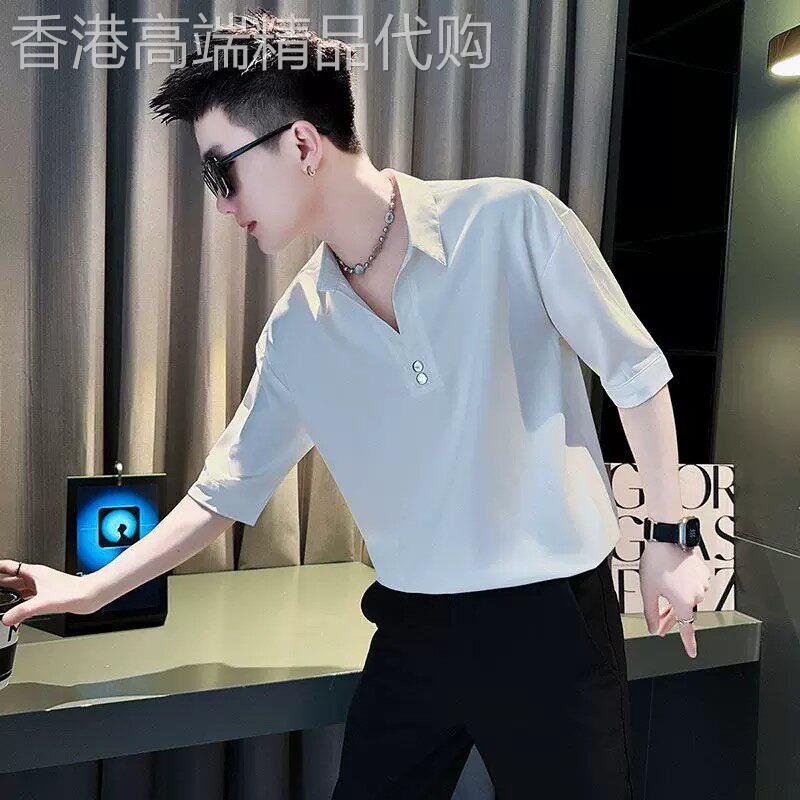 美式V领短袖POLO衫男士夏季2026新款薄款潮牌青年翻领半袖T恤上衣