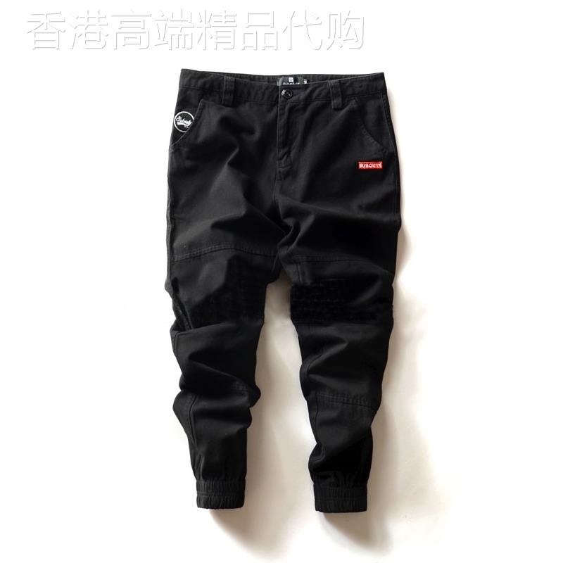 代购香港潮牌余文乐纯色布裤水洗小脚裤工装裤束脚裤修身休闲裤男