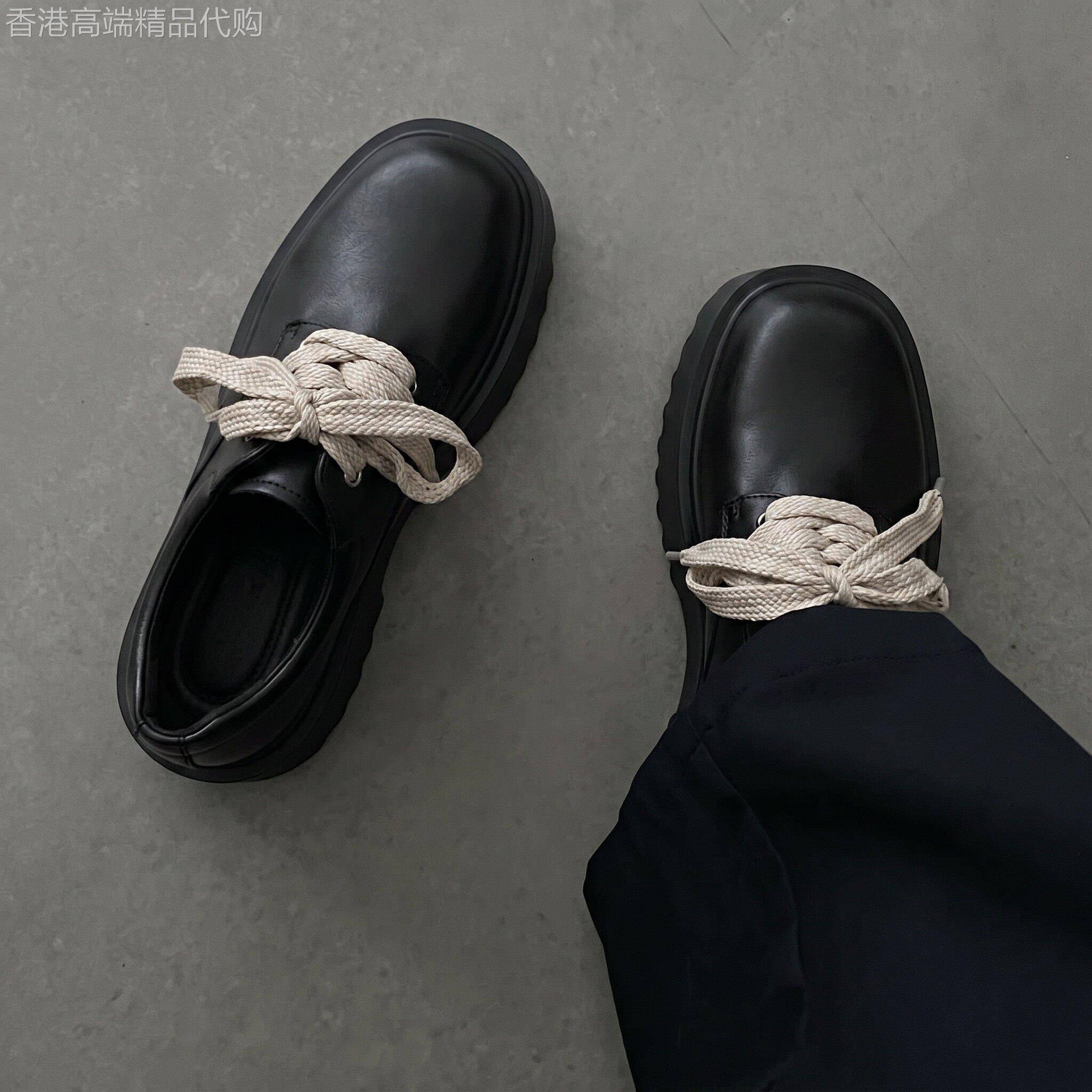 cleanfit高级感黑色大头皮鞋男厚底休闲百搭增高圆头厚底德比鞋