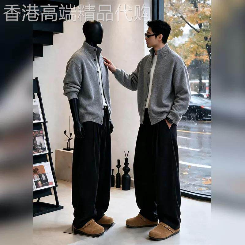 高端潮流毛衣酷帅穿搭套装男士秋季痞帅针织开衫外套长裤两件套