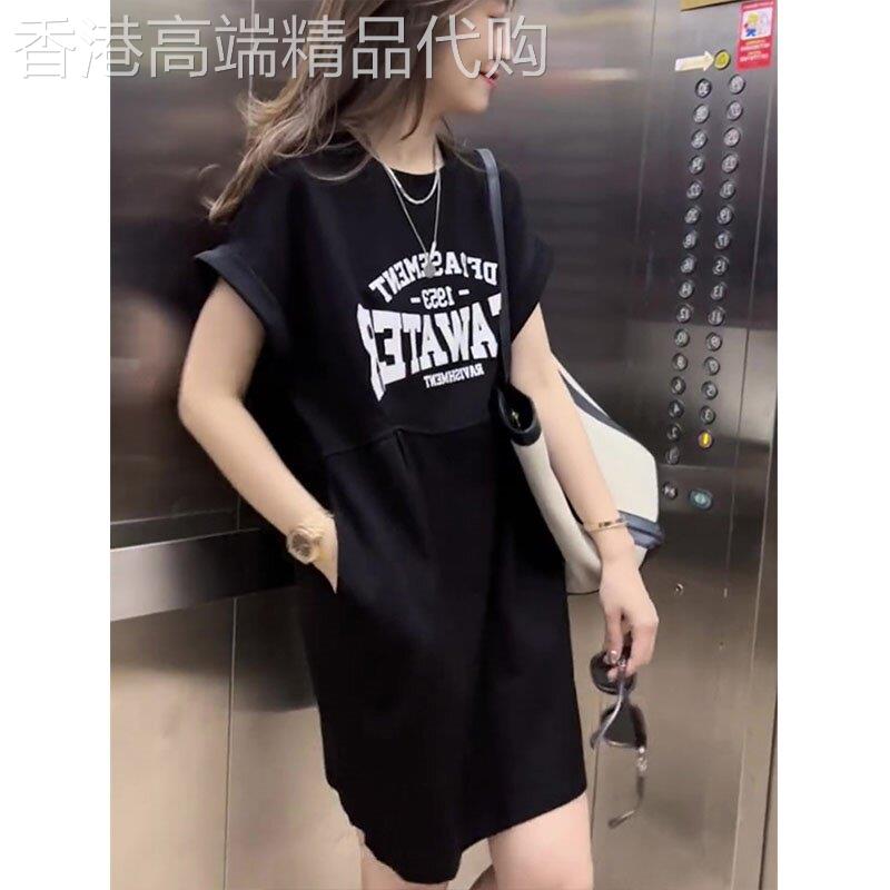 大尺码纯棉t恤洋装女夏2026欧货别致收腰裙子休闲运动套头套装裙