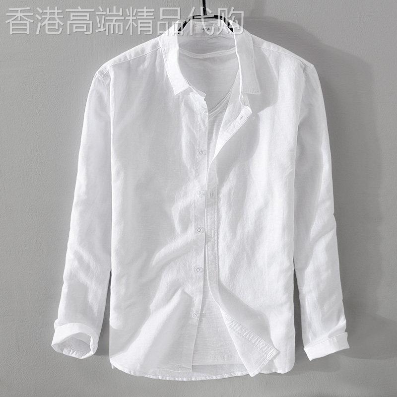 男士衬衫2025夏季薄款日系白色棉麻衬衫休闲 宽松透气翻领亚麻衣