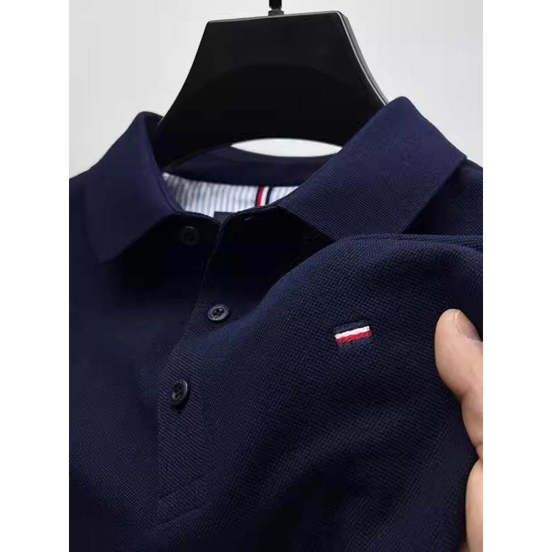 高端纯棉长袖T恤男春秋季2025新款衬衫领高端商务休闲男士polo衫