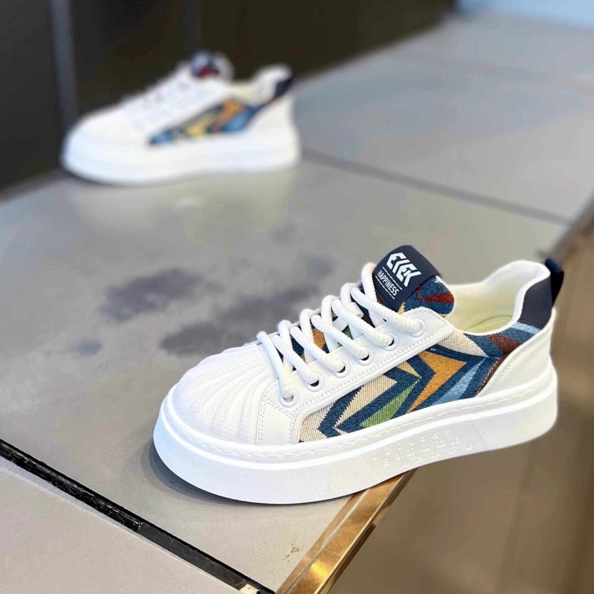 Zongcaileader贝壳头潮牌板鞋男透气布舒适厚底增高拼色百搭男鞋