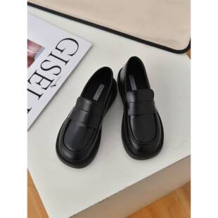 潮牌黑色平底小皮鞋女2025年新款一脚蹬乐福鞋软底哑光日系单鞋子