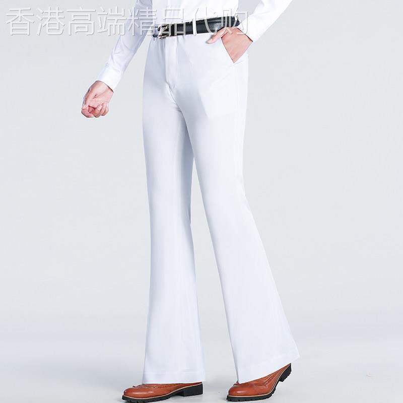 夏季薄款白色喇叭裤男士修身垂顺冰丝男裤时尚休闲弹力潮流西裤男