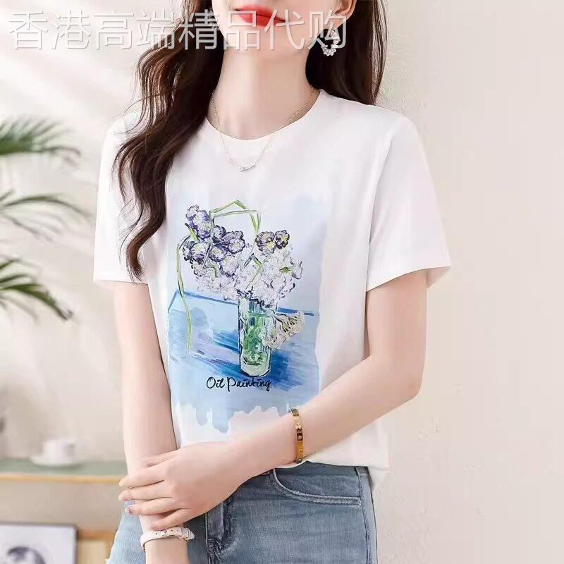 减龄短袖t恤女夏2026新款圆领T恤薄款印花宽松显瘦百搭洋派上衣