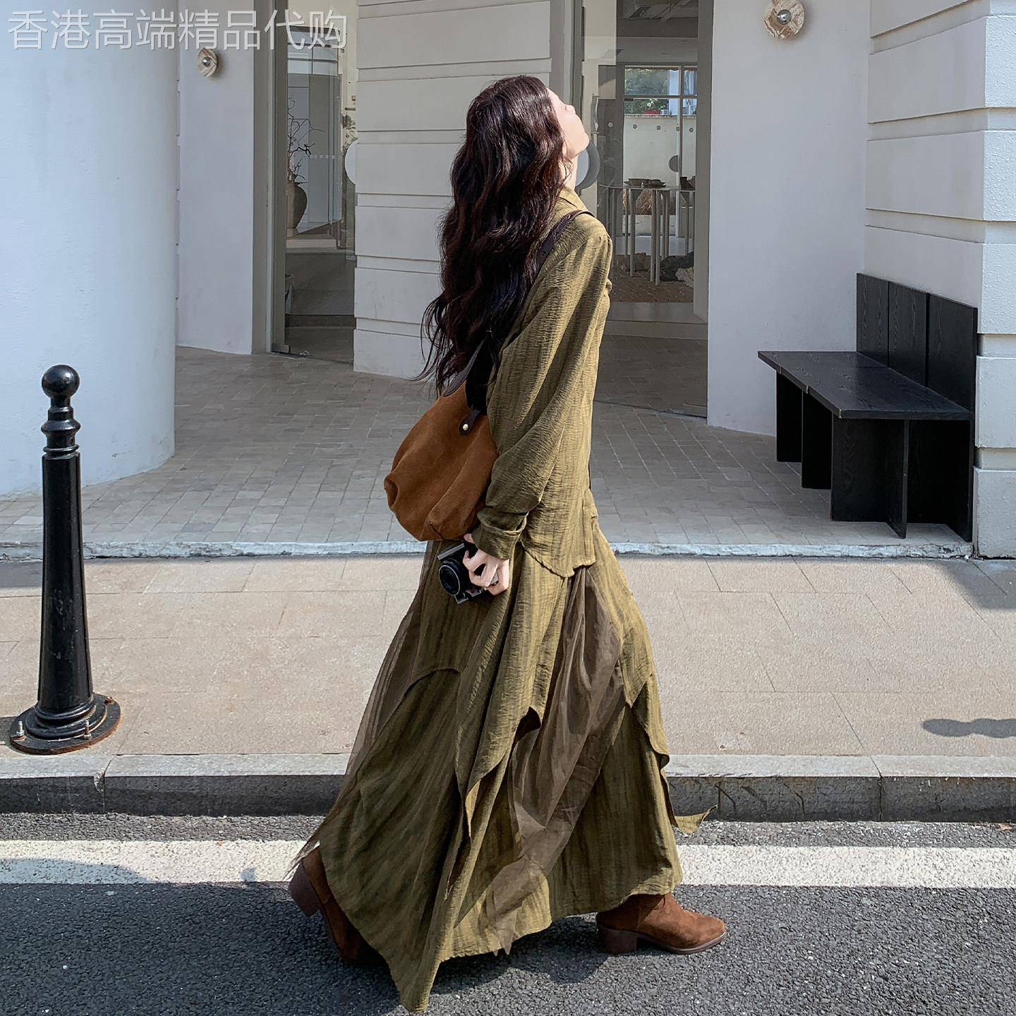 2026春季复古范慵懒风衬衣两件套女日系文艺不规则拼接半身裙套装