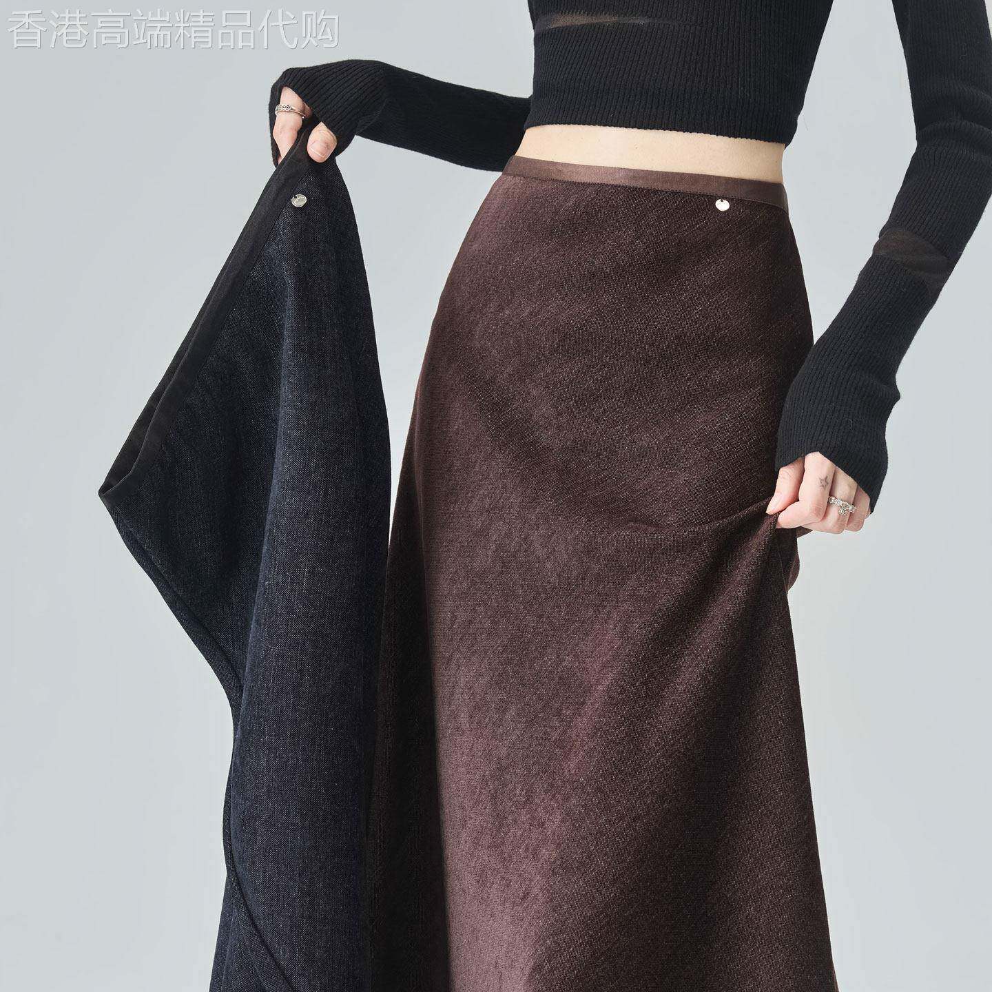 咖色鱼尾半身裙女2026年秋冬季新款高腰显瘦a字大摆垂感包臀长裙