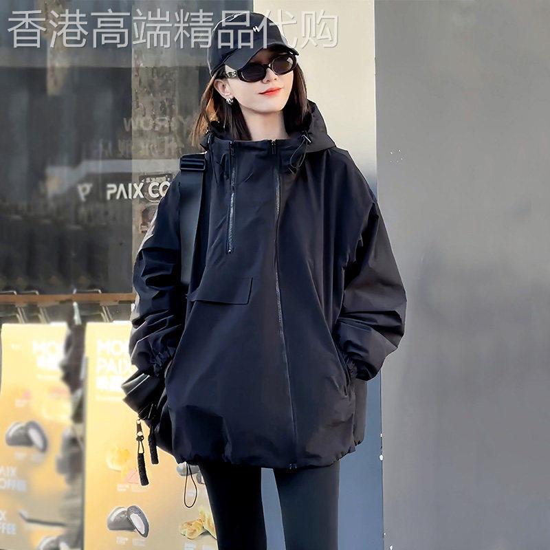 黑色薄款冲锋衣外套女款2026春季新款百搭爆款小个子宽松休闲夹克