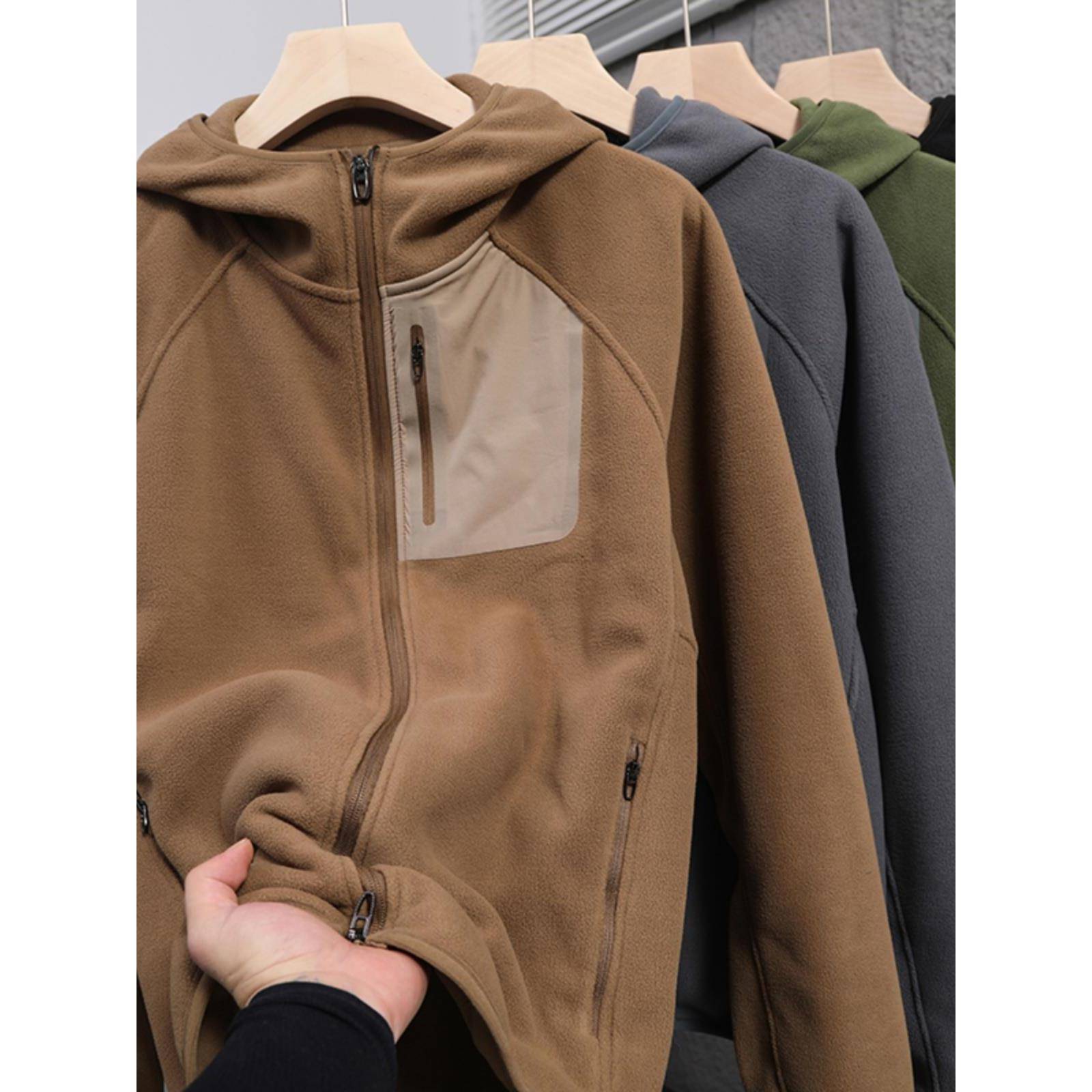 Mostarsea~男士户外山系抓绒衣连帽拉炼外套高密度摇粒绒防风保暖