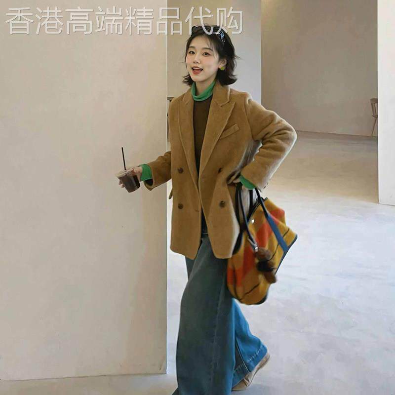 老钱千金感黄色羊毛西装呢子大衣女26冬小个子高级感短款毛呢外套