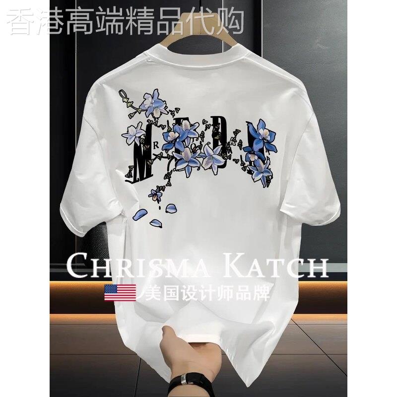 出口美国?Chrisma Katch~藤蔓花卉印花短袖t恤高街宽松纯棉半袖