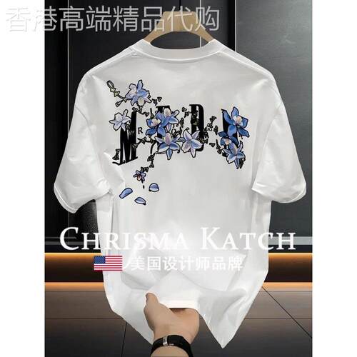 出口美国?Chrisma Katch~藤蔓花卉印花短袖t恤高街宽松纯棉半袖