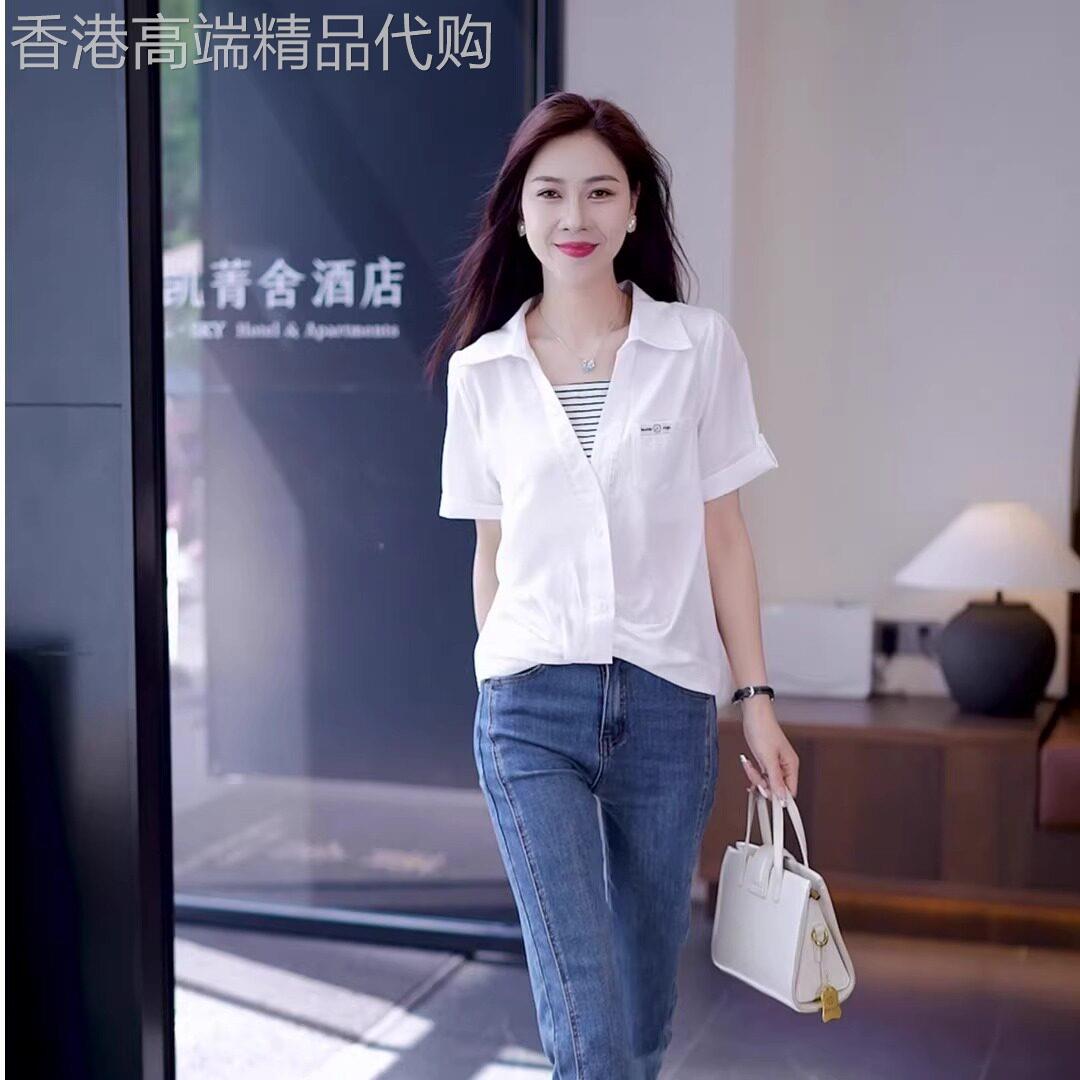 短袖假两件衬衫女2026夏季新款时尚显瘦遮肚子洋气质衬衣小衫上衣