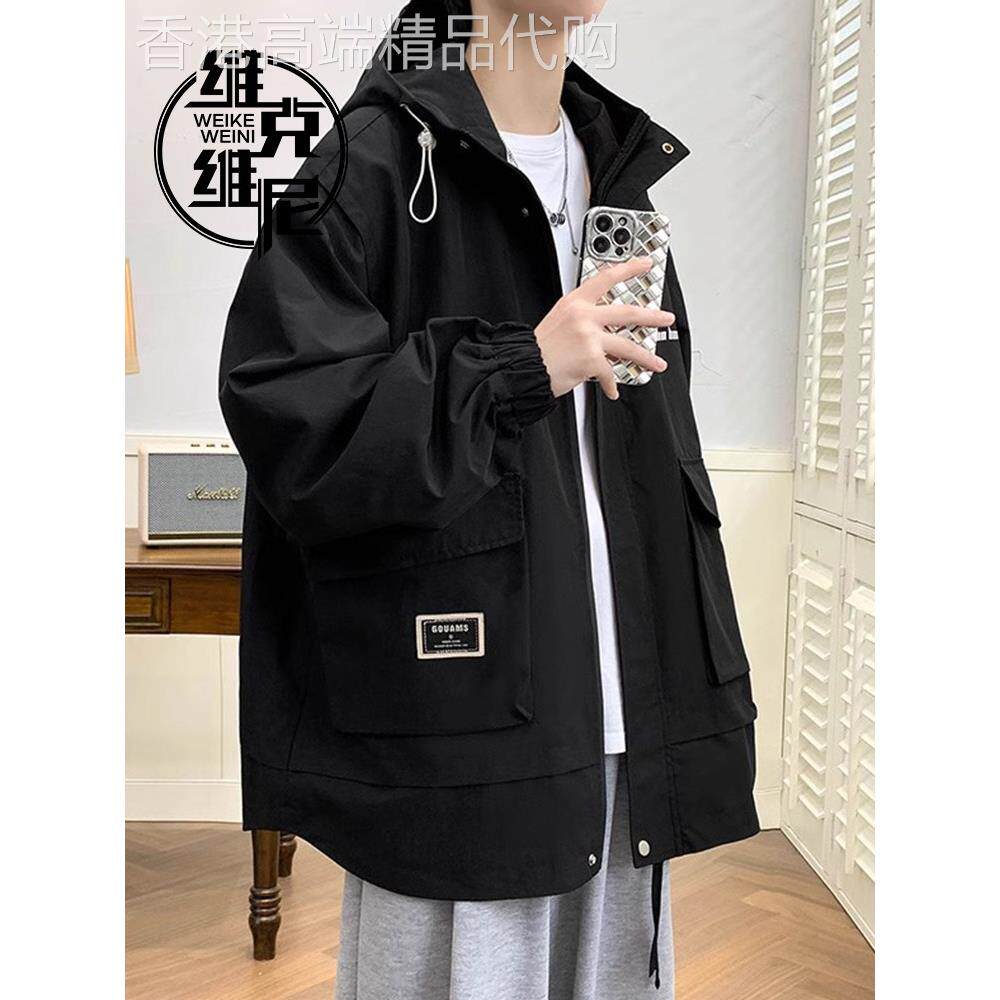 美国工装夹克男士春秋季新潮品牌新潮休闲帅气宽松大码连帽夹克